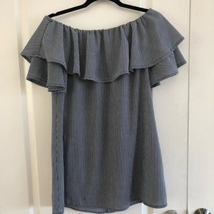 Blue and White Stripped Off the Shoulder Dress